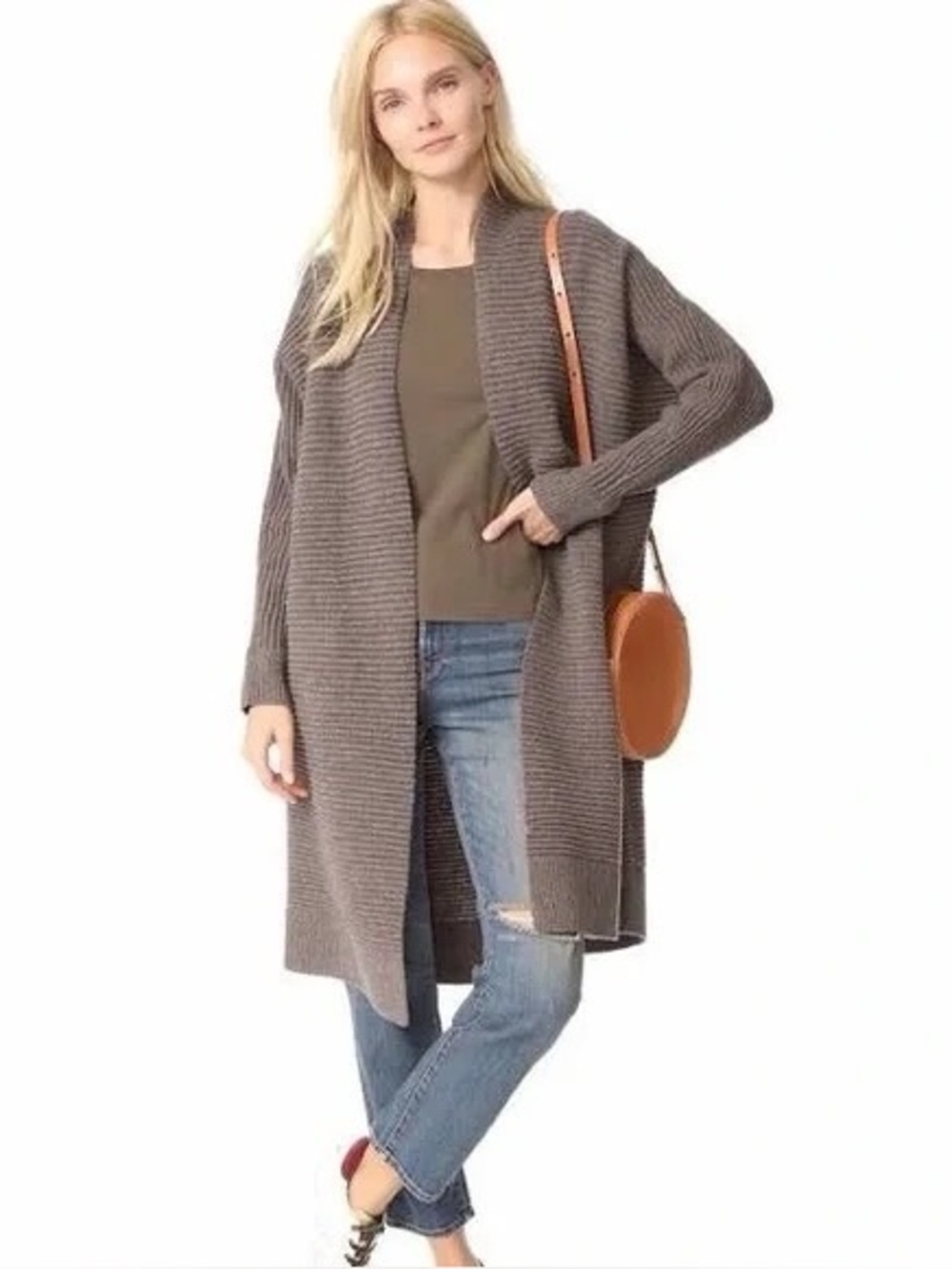 Madewell Fulton Open Cardigan Sweater Coat in Heather Mink size Small